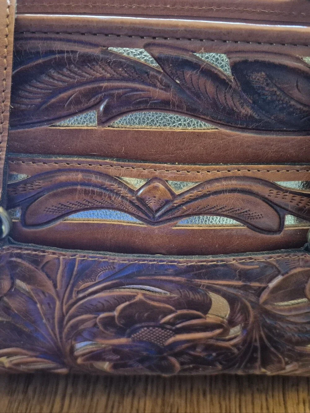 Patricia NASH Embossed, Tooled, Open Cut Work, Floral Leather Shoulder Bag